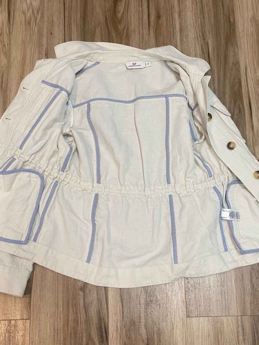 VINEYARD VINES LINEN DRAWSTRING UTILITY JACKET ZIP CREAM IVORY WOMENS SZ XSMALL - Picture 4 of 13